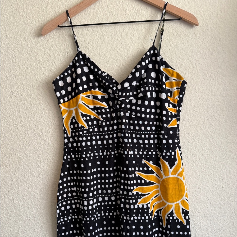 LOFT Black Midi Dress with Yellow Sun & Green Palm Print - Picture 3 of 12